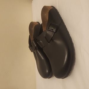 Birkenstock Boston Black Leather Slip On Sandals Womens Size 10